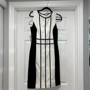 Calvin Klein contrast trim sheath dress Black and white Size 6